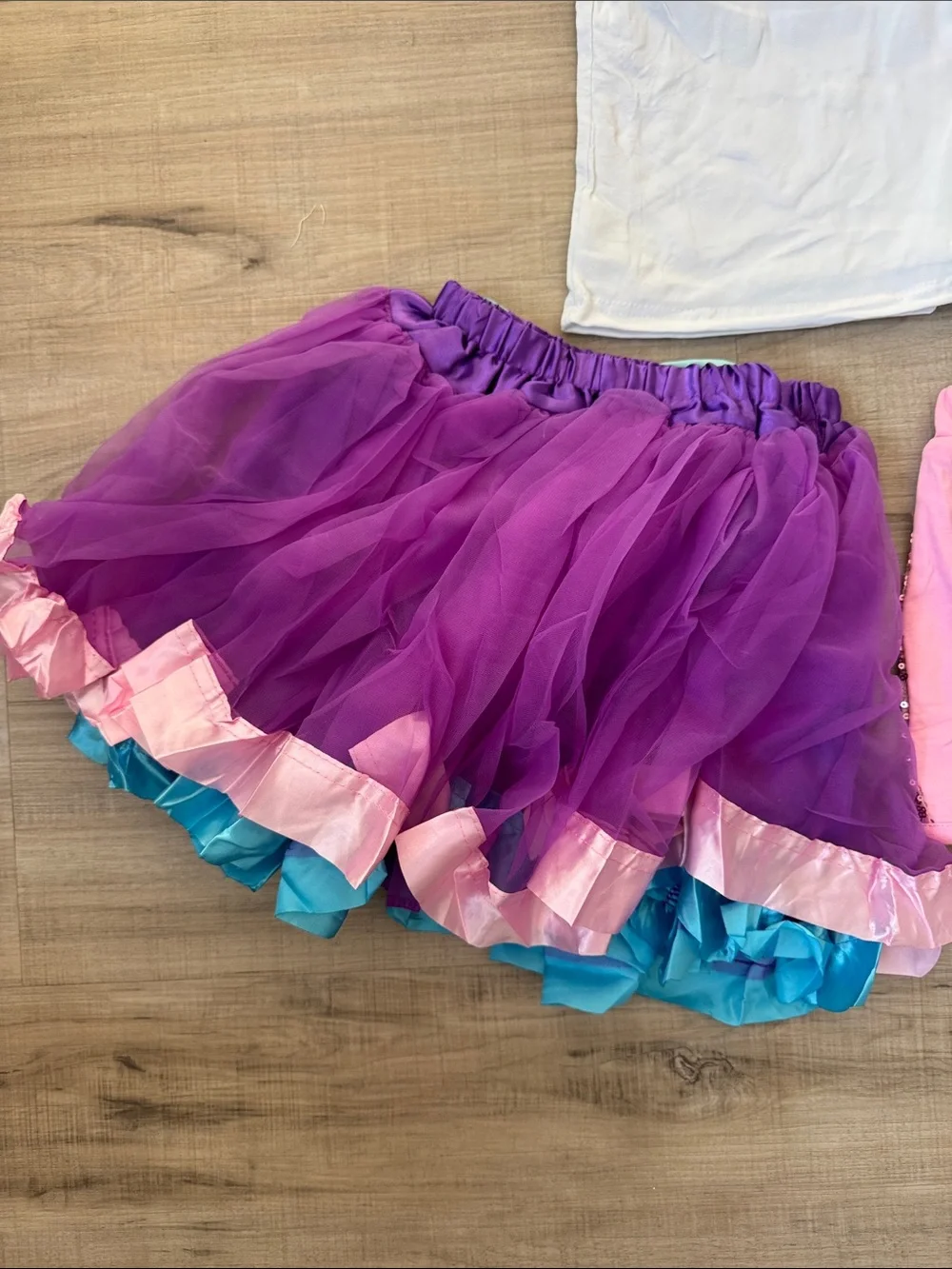 3 Pc Set Birthday Girl Unicorn Top with Purple Tutu & Pink Sequin Shorts Party
